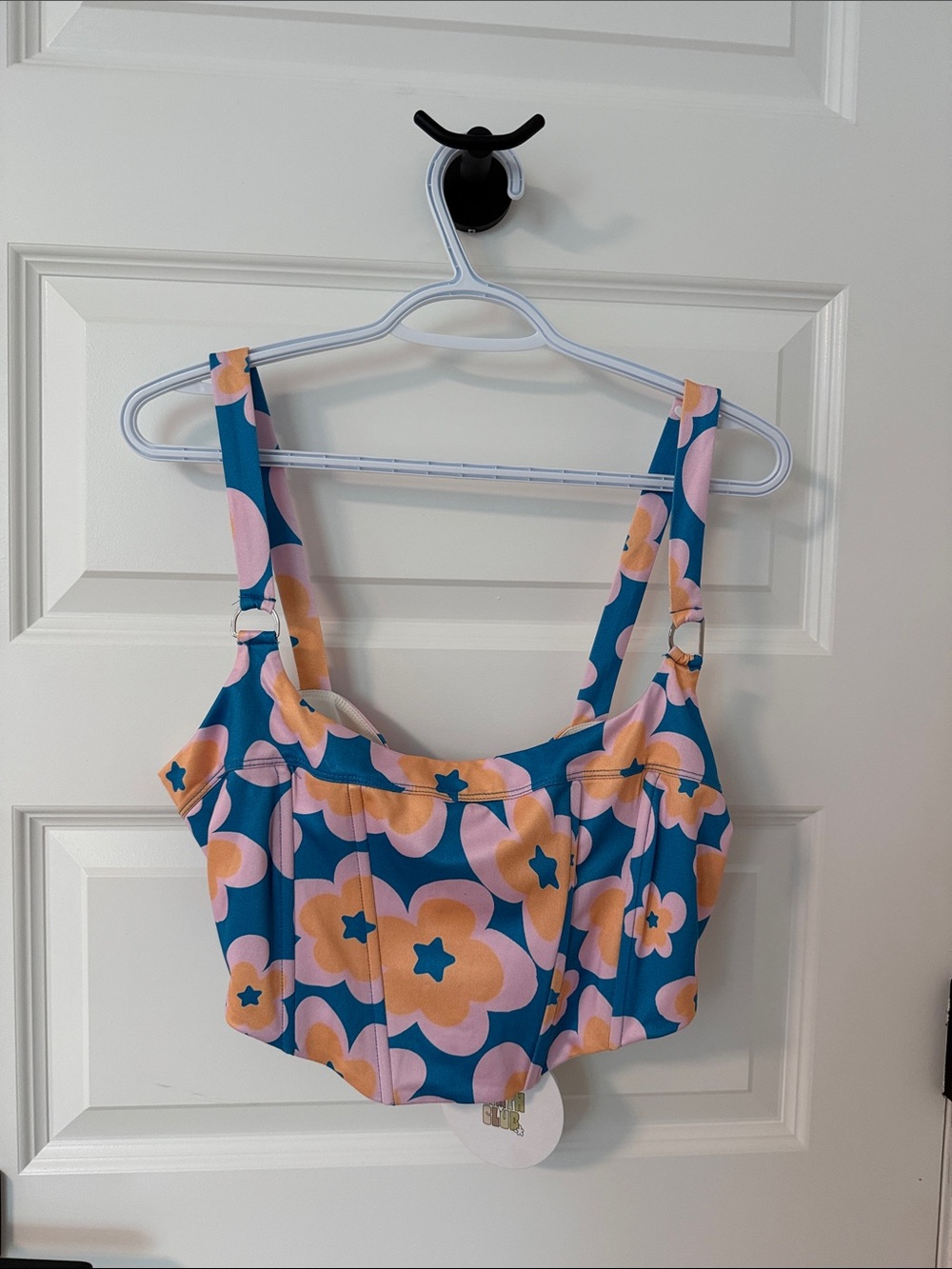 Princess Polly Floral Crop Corset Top - Teal, Peach & Pink